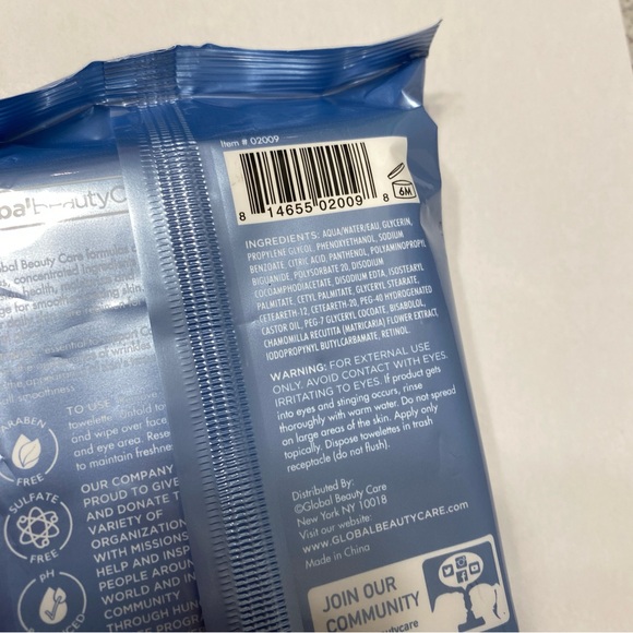 2 pk global beauty care retinol cleansing clothes wipes NEW - Picture 8 of 9